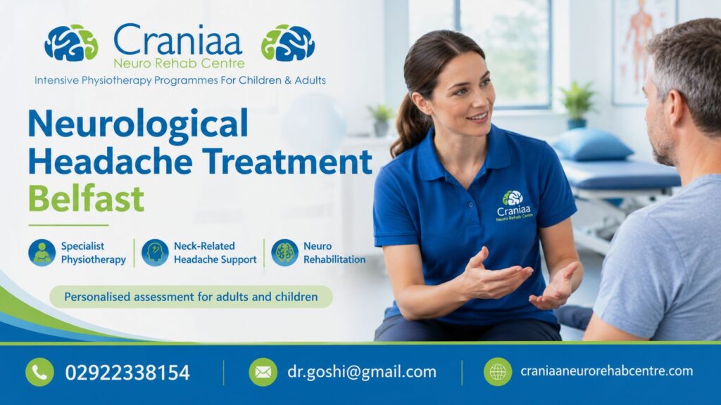 Neurological headache treatment in Belfast at Craniaa Neuro Rehab Centre, offering specialist physiotherapy and neurological rehabilitation.